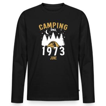 Anniversaire: Camping depuis juin 1973 Camping - T-shirt manches longues Premium bio Homme - noir - Devant - Nico (187cm)