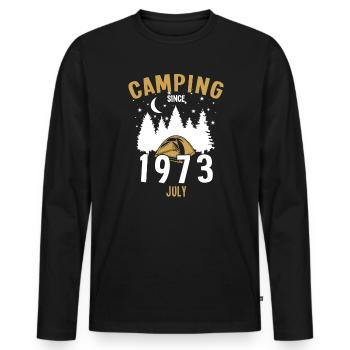 Date de naissance : Camping depuis juillet 1973 Camping - T-shirt manches longues Premium bio Homme - noir - Devant - Nico (187cm)