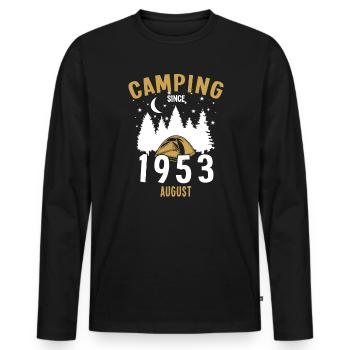 Date de naissance : Camping depuis août 1953 Zelten - T-shirt manches longues Premium bio Homme - noir - Devant - Nico (187cm)