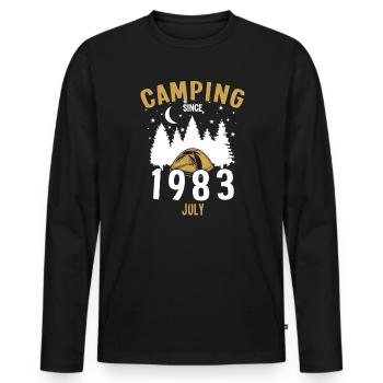 Date de naissance : Camping depuis juillet 1983 Camping - T-shirt manches longues Premium bio Homme - noir - Devant - Nico (187cm)
