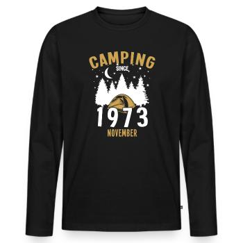 Anniversaire: Camping depuis novembre 1973 Camping - T-shirt manches longues Premium bio Homme - noir - Devant - Nico (187cm)