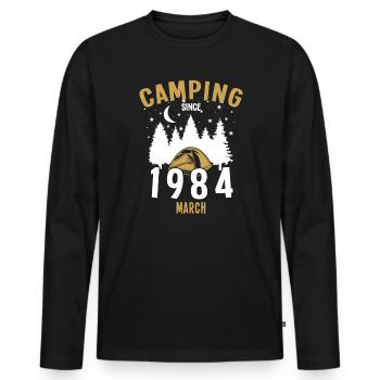 Geburtstag: Camping seit März 1984 Zelten - Männer Premium Bio Langarmshirt - Schwarz - Vorne - Nico (187cm)