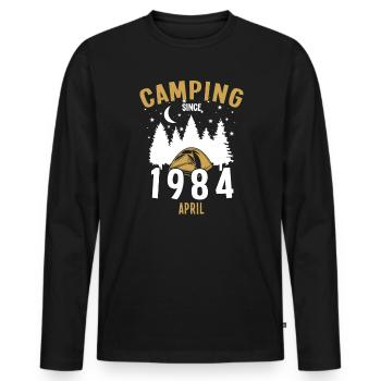 Geburtstag: Camping seit April 1984 Zelten - Männer Premium Bio Langarmshirt - Schwarz - Vorne - Nico (187cm)