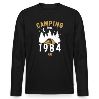 Geburtstag: Camping seit Mai 1984 Zelten - Männer Premium Bio Langarmshirt - Schwarz - Vorne - Nico (187cm)
