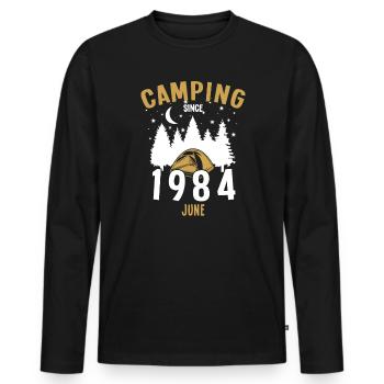 Geburtstag: Camping seit Juni 1984 Zelten - Männer Premium Bio Langarmshirt - Schwarz - Vorne - Nico (187cm)