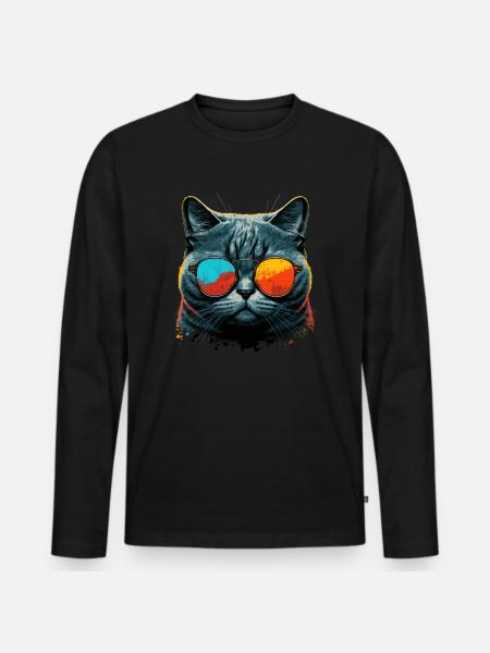 Cool cat with sunglasses - Men's Premium Organic Long Sleeve Shirt - black
