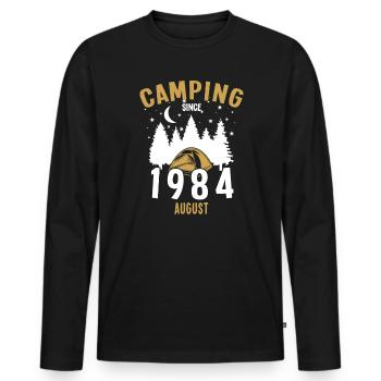 Geburtstag: Camping seit August 1984 Zelten - Männer Premium Bio Langarmshirt - Schwarz - Vorne - Nico (187cm)