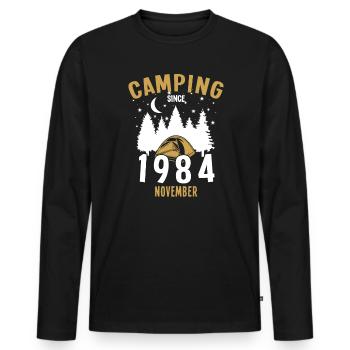 Geburtstag: Camping seit November 1984 Zelten - Männer Premium Bio Langarmshirt - Schwarz - Vorne - Nico (187cm)