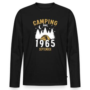 Anniversaire: Camping depuis septembre 1965 Camping - T-shirt manches longues Premium bio Homme - noir - Devant - Nico (187cm)