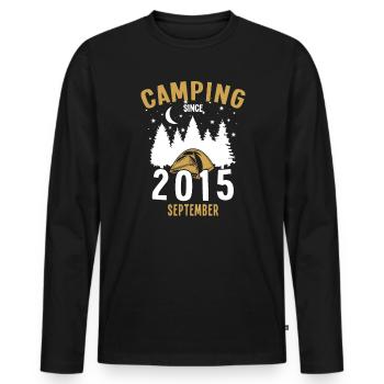 Anniversaire: Camping depuis septembre 2015 Camping - T-shirt manches longues Premium bio Homme - noir - Devant - Nico (187cm)
