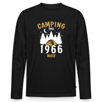 Geburtstag: Camping seit März 1966 Zelten - Männer Premium Bio Langarmshirt - Schwarz - Vorne - Nico (187cm)