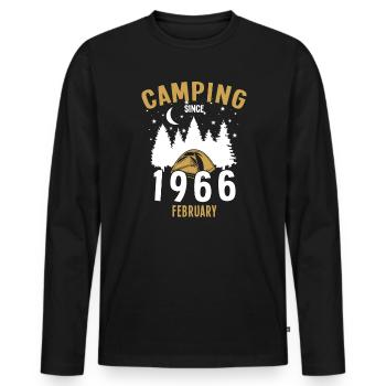 Geburtstag: Camping seit Februar 1966 Zelten - Männer Premium Bio Langarmshirt - Schwarz - Vorne - Nico (187cm)