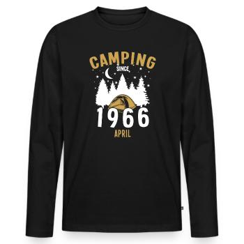 Geburtstag: Camping seit April 1966 Zelten - Männer Premium Bio Langarmshirt - Schwarz - Vorne - Nico (187cm)