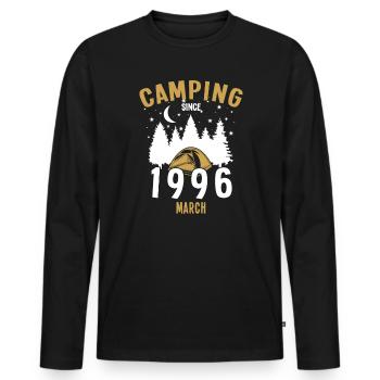 Birthday: Camping since March 1996 Zelten - Men's Premium Organic Long Sleeve Shirt - black - Front - Nico (187cm)