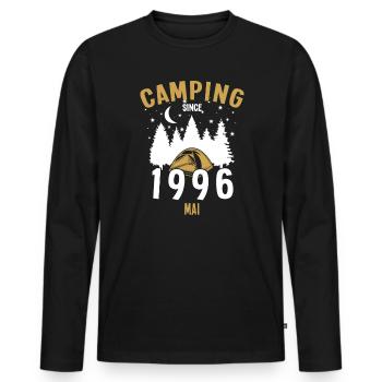 Birthday: Camping since May 1996 Zelten - Men's Premium Organic Long Sleeve Shirt - black - Front - Nico (187cm)