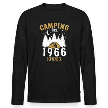 Geburtstag: Camping seit September 1966 Zelten - Männer Premium Bio Langarmshirt - Schwarz - Vorne - Nico (187cm)