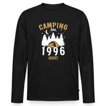 Birthday: Camping since August 1996 Zelten - Men's Premium Organic Long Sleeve Shirt - black - Front - Nico (187cm)