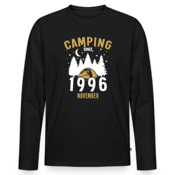 Birthday: Camping since November 1996 Zelten - Men's Premium Organic Long Sleeve Shirt - black - Front - Nico (187cm)