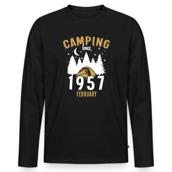 Geburtstag: Camping seit Februar 1957 Zelten - Männer Premium Bio Langarmshirt - Schwarz - Vorne - Nico (187cm)