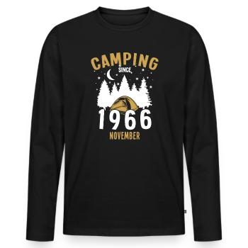 Geburtstag: Camping seit November 1966 Zelten - Männer Premium Bio Langarmshirt - Schwarz - Vorne - Nico (187cm)