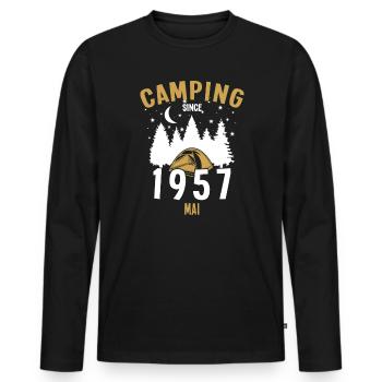 Geburtstag: Camping seit Mai 1957 Zelten - Männer Premium Bio Langarmshirt - Schwarz - Vorne - Nico (187cm)
