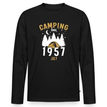 Geburtstag: Camping seit Juli 1957 Zelten - Männer Premium Bio Langarmshirt - Schwarz - Vorne - Nico (187cm)