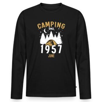 Geburtstag: Camping seit Juni 1957 Zelten - Männer Premium Bio Langarmshirt - Schwarz - Vorne - Nico (187cm)