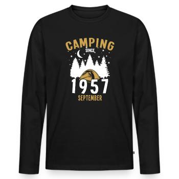 Geburtstag: Camping seit September 1957 Zelten - Männer Premium Bio Langarmshirt - Schwarz - Vorne - Nico (187cm)