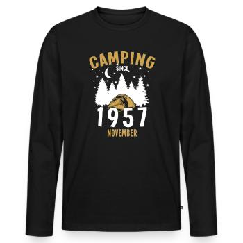 Geburtstag: Camping seit November 1957 Zelten - Männer Premium Bio Langarmshirt - Schwarz - Vorne - Nico (187cm)