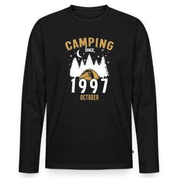 Date de naissance : Camping depuis octobre 1997 Camping - T-shirt manches longues Premium bio Homme - noir - Devant - Nico (187cm)
