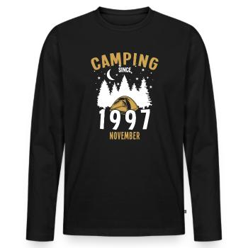 Date de naissance : Camping depuis novembre 1997 Zelten - T-shirt manches longues Premium bio Homme - noir - Devant - Nico (187cm)