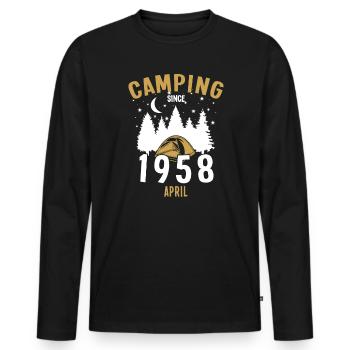Anniversaire: Camping depuis avril 1958 Zelten - T-shirt manches longues Premium bio Homme - noir - Devant - Nico (187cm)