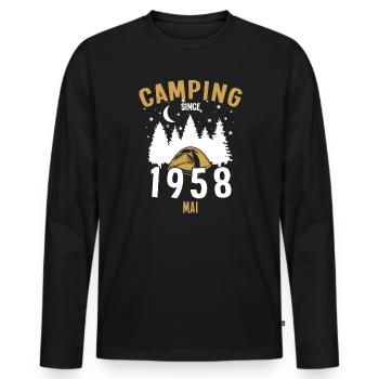 Anniversaire: Camping depuis mai 1958 Zelten - T-shirt manches longues Premium bio Homme - noir - Devant - Nico (187cm)