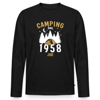 Anniversaire: Camping depuis juin 1958 Zelten - T-shirt manches longues Premium bio Homme - noir - Devant - Nico (187cm)