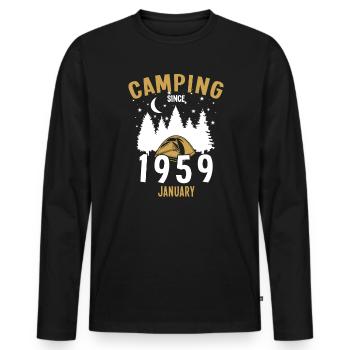 Geburtstag: Camping seit Januar 1959 Zelten - Männer Premium Bio Langarmshirt - Schwarz - Vorne - Nico (187cm)