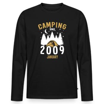 Geburtstag: Camping seit Januar 2009 Zelten - Männer Premium Bio Langarmshirt - Schwarz - Vorne - Nico (187cm)