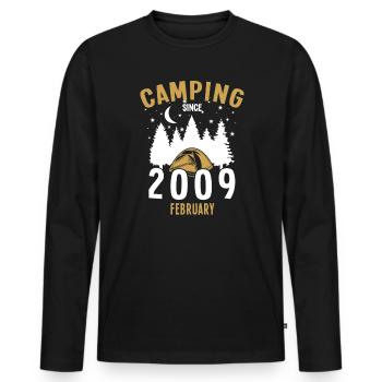 Geburtstag: Camping seit Februar 2009 Zelten - Männer Premium Bio Langarmshirt - Schwarz - Vorne - Nico (187cm)