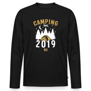 Geburtstag: Camping seit Mai 2019 Zelten - Männer Premium Bio Langarmshirt - Schwarz - Vorne - Nico (187cm)