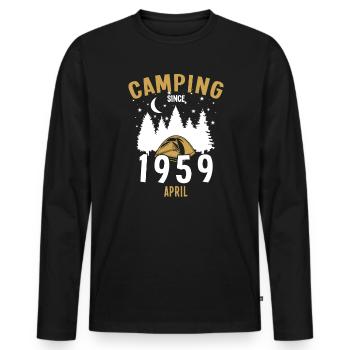Geburtstag: Camping seit April 1959 Zelten - Männer Premium Bio Langarmshirt - Schwarz - Vorne - Nico (187cm)