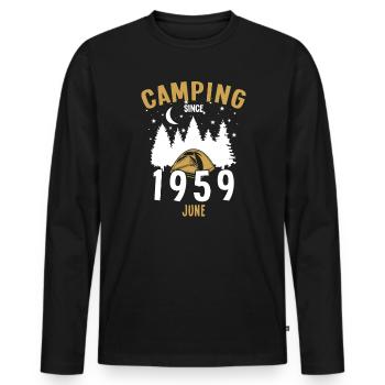 Geburtstag: Camping seit Juni 1959 Zelten - Männer Premium Bio Langarmshirt - Schwarz - Vorne - Nico (187cm)