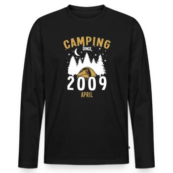 Geburtstag: Camping seit April 2009 Zelten - Männer Premium Bio Langarmshirt - Schwarz - Vorne - Nico (187cm)