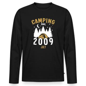 Geburtstag: Camping seit Juli 2009 Zelten - Männer Premium Bio Langarmshirt - Schwarz - Vorne - Nico (187cm)