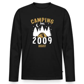 Geburtstag: Camping seit August 2009 Zelten - Männer Premium Bio Langarmshirt - Schwarz - Vorne - Nico (187cm)