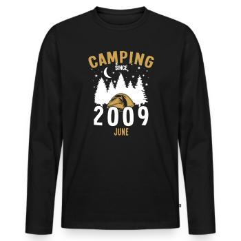 Geburtstag: Camping seit Juni 2009 Zelten - Männer Premium Bio Langarmshirt - Schwarz - Vorne - Nico (187cm)