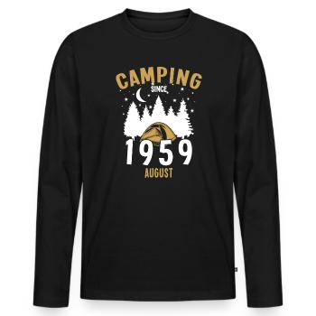 Geburtstag: Camping seit August 1959 Zelten - Männer Premium Bio Langarmshirt - Schwarz - Vorne - Nico (187cm)