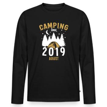 Geburtstag: Camping seit August 2019 Zelten - Männer Premium Bio Langarmshirt - Schwarz - Vorne - Nico (187cm)