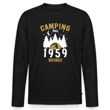 Geburtstag: Camping seit November 1959 Zelten - Männer Premium Bio Langarmshirt - Schwarz - Vorne - Nico (187cm)