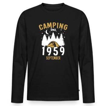 Geburtstag: Camping seit September 1959 Zelten - Männer Premium Bio Langarmshirt - Schwarz - Vorne - Nico (187cm)
