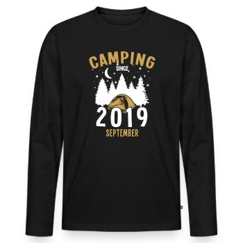 Geburtstag: Camping seit September 2019 Zelten - Männer Premium Bio Langarmshirt - Schwarz - Vorne - Nico (187cm)