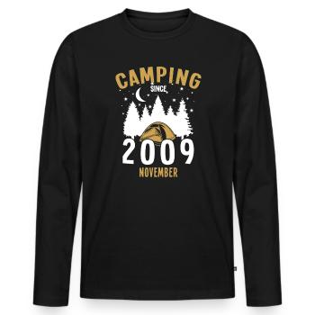 Geburtstag: Camping seit November 2009 Zelten - Männer Premium Bio Langarmshirt - Schwarz - Vorne - Nico (187cm)